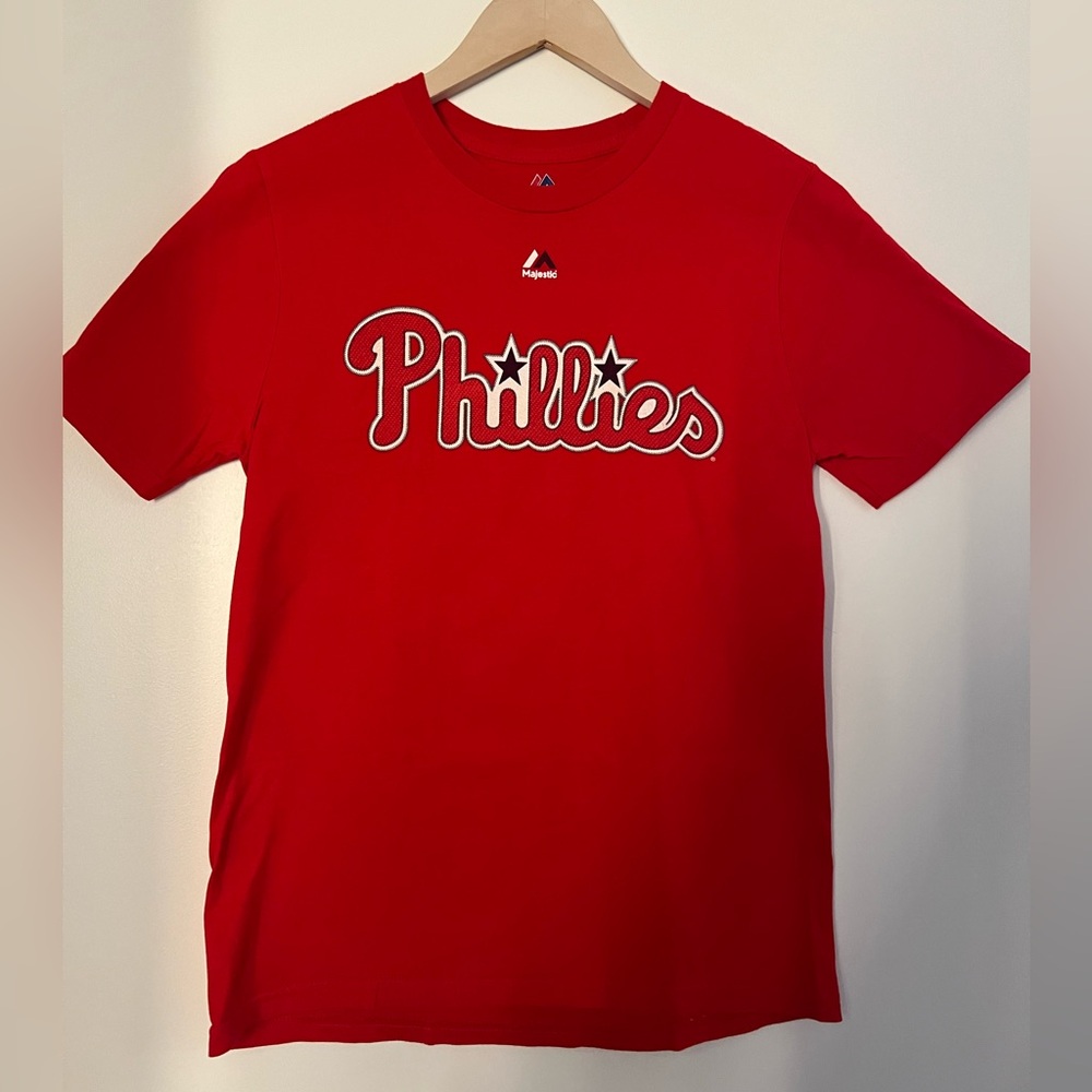 Majestic Phillies Red Cotton t-Shirt Chase Utley 26 woman size L